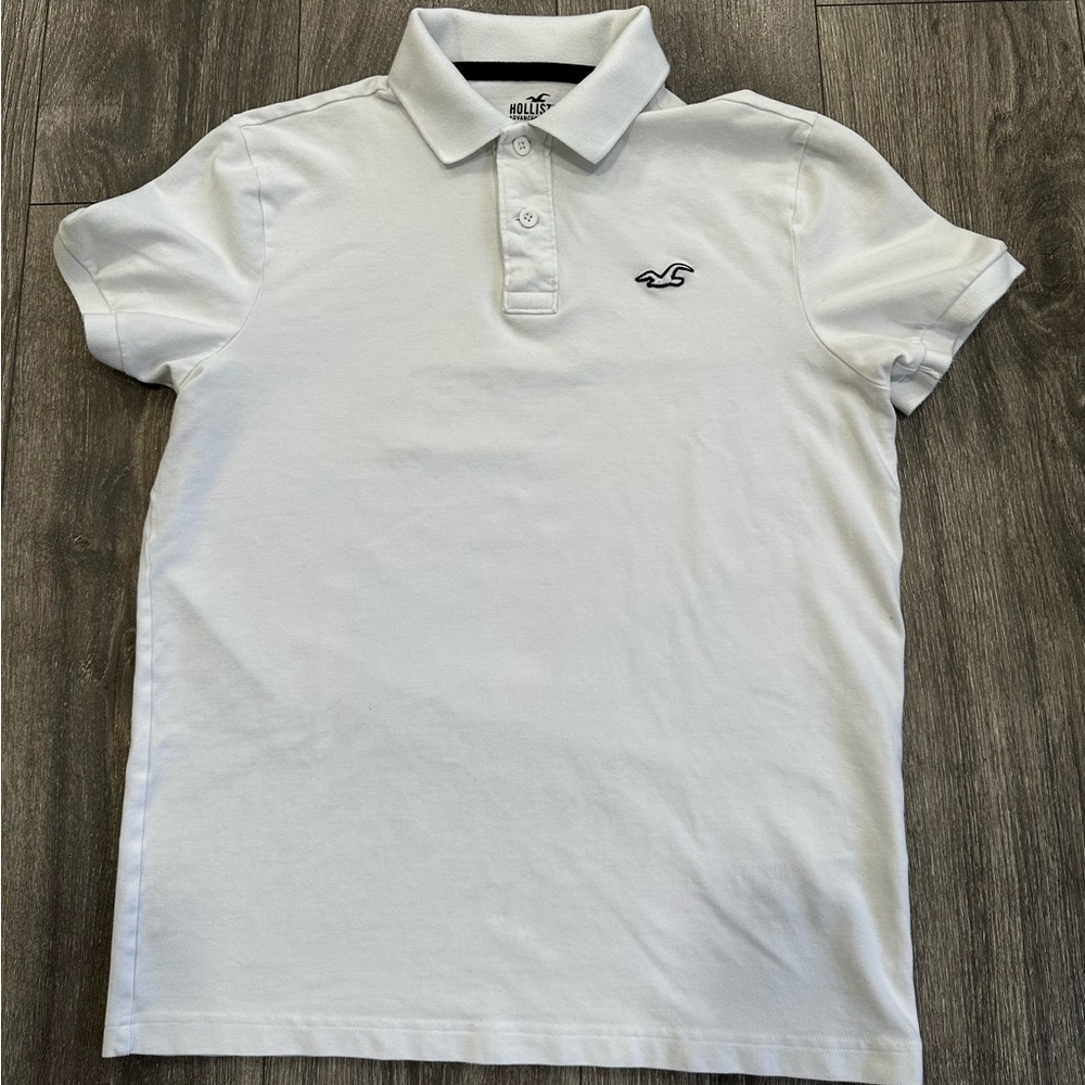 Hollister Men’s Icon Polo Shirt White Short Sleeve-Size M Embroidered logo EUC